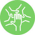 Illustration of five hands coming together