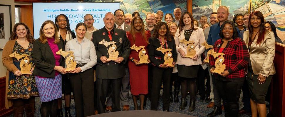 photo of awardees and presenters of the Michigan Public Health Week Partnership Hometown Health Hero Awards